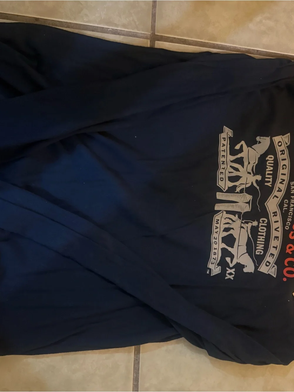 Levi's Men's Navy Tee with Red Logo and Cream Graphic